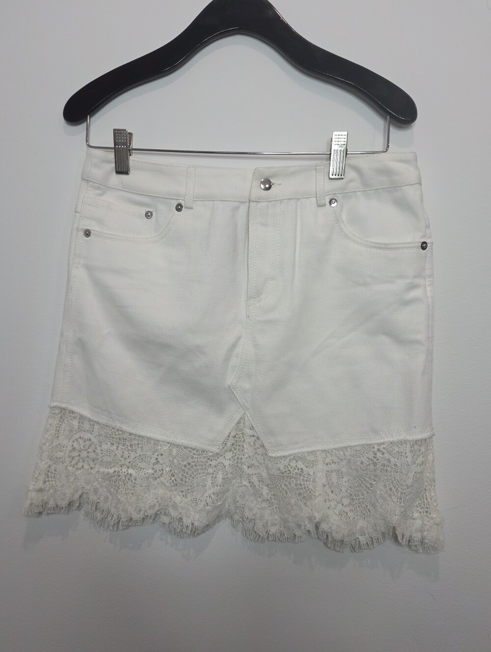 MCQ By Alexander Mcqueen Womens White Lace Trim Denim Skirt Size 8 NWT